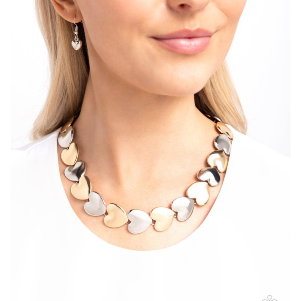Gold and Silver Heart Necklace